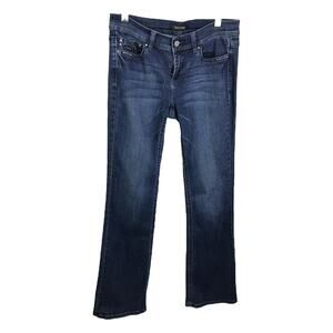 White House Black Market Women's 4R Boot Leg Jeans Noir Blue Embroidered Pockets